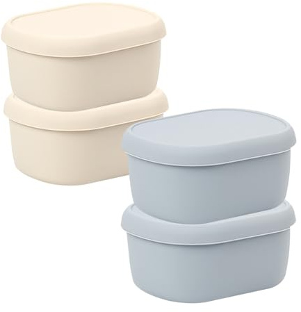 MiOYOOW Reusable Snack Containers, 4PCS Silicone Small Food Storage Boxes with Lids Stackable Leakproof Sauce Pots for Microwave Freezer Dishwasher 200mL
