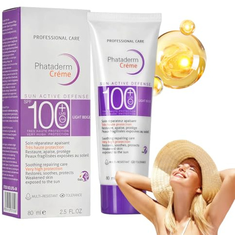 crèmes solaires pour le visage SPF 100, Creme Solaire Indice 100, écran solaire pour le visage et le corps SPF 100, Exture Légère Non Grasse, Résistant à L'eau, anti-âge, crème solaire
