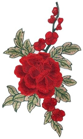 Große Rosen Aufnäher – Blumen Stickerei Patch zum Aufbügeln oder Aufnähen – Dekorativer Applikation Patch für Jacken, Jeans, Taschen & Kleidung (Rose 24cm)