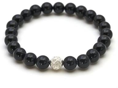 BERGERLIN Naturstein Perlenarmband Damen Herren, 8mm, 925 Silber | Naturstein Armband Damen 8mm: echte Heilsteine, 925 Silberperle mit Mantra – vom deutschen Prüflabor bestätigt.