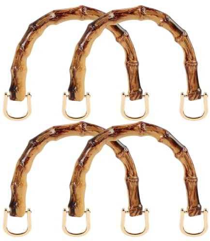 4 Stück Imitation Bambus Taschenhenkel für Handtaschen, Plastik Wooden Bag Handles, Taschenhenkel für Häkeltaschen, Tasche Griff, U-förmige Taschengriffe aus Imitation Bambus mit D-Ringen