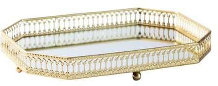 Bandejas Doradas Decorativas, Bandeja de Perfume, Bandeja de Espejo Dorada, bandejas ahuecadas para Dormitorio, Organizador versátil para encimera de baño, diseño de Bola de Acero para