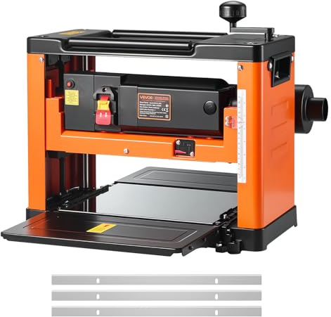 VEVOR Cepilladora Eléctrica de 3 Cuchillas, Mesa de Trabajo de 33 cm de Ancho, 2000 W 23500 RPM Moto Potente, Rodillo Doble, Protección Contra Sobrecargas, Sola Velocidad, para Madera Dura/Blanda