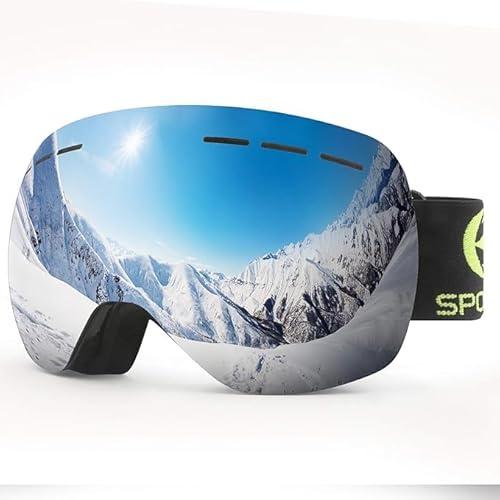 Occhiali da sci e snowboard, protezione UV, anti-appannamento, per attività all'aperto, occhiali da sci OTG, per uomini, donne, ragazzi (montatura nera, lenti al mercurio)