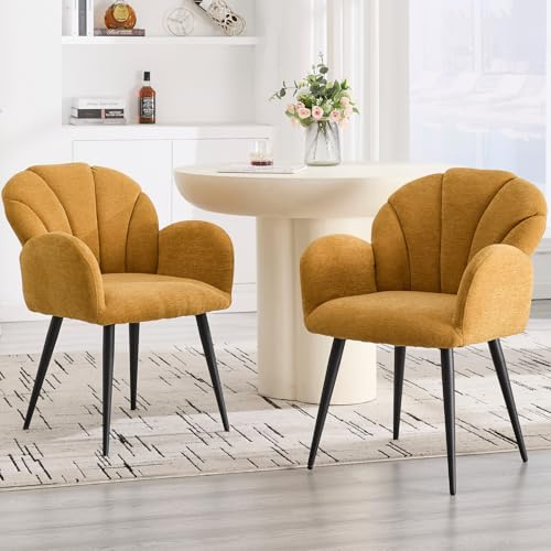 chairus Esszimmerstühle 2er Set Chenille Küchenstühle, Polsterstühle mit Lehne Moderne Stühle Esszimmer, Armlehnenstuhl für Küche Wohnzimmer, Gelb