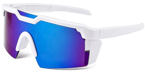 CIKJUK Solglasögon barn sportglasögon pojkar flickor – cykelglasögon UV-skydd speglade cykelglasögon snabba glasögon för ungdomar, Vit/blå