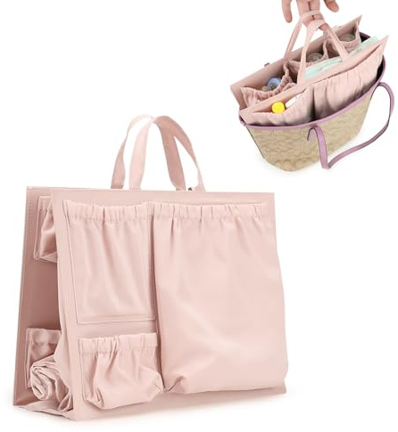 Lmbabter Removable Organizer Insert with Insulated Pocket,Updated Diaper Bag with 11 Total Pockets&Changing Pad, Handbag Tote Bag for Women Mommy Nurse (Pink)