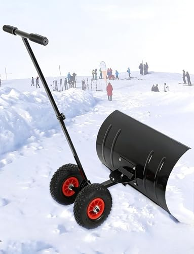 Schneeschaufel mit Rädern und verstellbarem Griff für schnelle Schneeräumung auf Gehwegen und Einfahrten