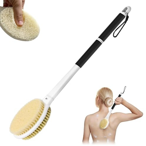 elzle Rückenbürste Duschbürste, 44 cm/17in Badebürste mit langem stiel,Körperduschbürste Doppelseitige zum Entfernen Abgestorbener Haut,Schwarz