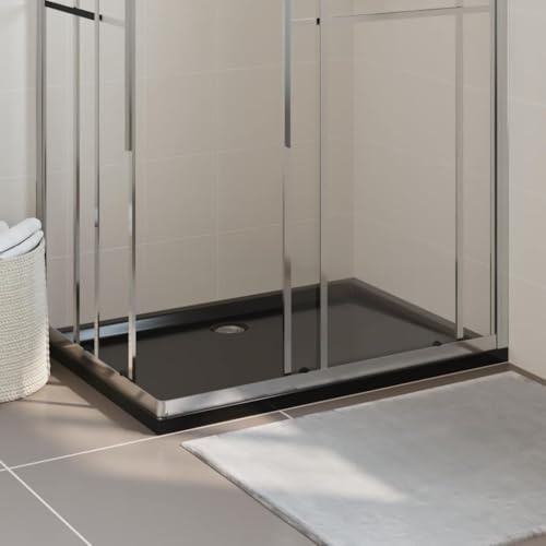 Piatto doccia in ABS, rettangolare, nero, 80 x 110 cm, lucido, con soglia bassa, resistente ai graffi e allo sporco, in ABS rinforzato, per bagno,