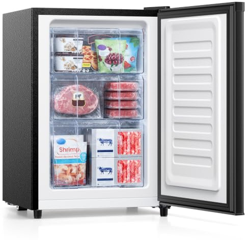 KOMORE Small Freezer Freestanding Upright Freezer 46L, 3 Drawers, Black | Removable Shelves, Low Noise, Energy Saving Under Counter Freezer for Home/Office/Dorm