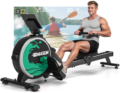 Rudergerät für Zuhause, DMASUN Magnetisches Rudergerät mit 16 Widerstandsstufen, Upgrade Doppel-Slide-Rails, APP&LCD-Display, Cardio-Trainingsgerät, Belastbar bis 160kg