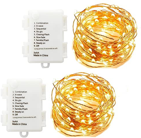 CMYK 2 Stück 60 Micro LED Lichterkette mit Batterie und Timer,3m Lichterkette Weihnachten Weihnachtslichterkette Wasserdicht Lichterkette außen Batterie für Garten, Zimmer, Weihnachtsdekoration