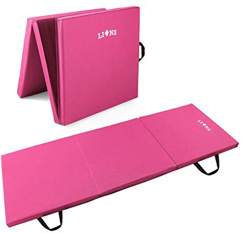 Lions Tri Folding Gymnastics Tumble Mat Non Slip PU Leather Exercise Crash Mat 6FT Long with Carry Handles for Gym, Yoga, Pilates & Fitness