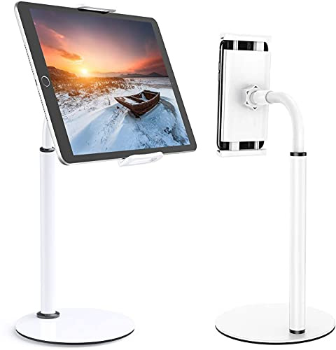 GVEFIVME Tablet Stand, Gooseneck Tablet holder, 360 Degree Rotating Phone Holder Desk Stand, Flexible Desktop Tablet Stand for iPad, iPhone, Samsung Tab, 4.7-11 Devices (White)