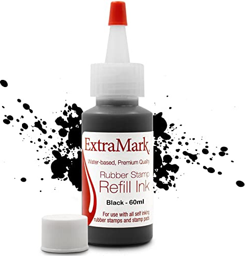ExtraMark Premium Stempel Nachfülltinte für selbstfärbende Stempel und Stempelkissen, 60 ml, schwarze Tinte.