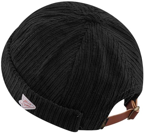 CLAPE Casquette sans Visiere Homme Femme Bonnet de Docker Corduroy Docker Hat Rolled Cuff Brimless Hat Beanie Skull Cap, GD168-Black, Taille Unique
