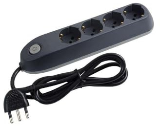 BTICINO Ciabatta Multipresa Elettrica Poker 4 Posti, 4 Prese Polivalenti (Schuko 10/16A e Bipasso), Ciabatta Elettrica con Interruttore, Cavo 1,5m Spina 16A, Salvaspazio, Robusta e Professionale, Nero