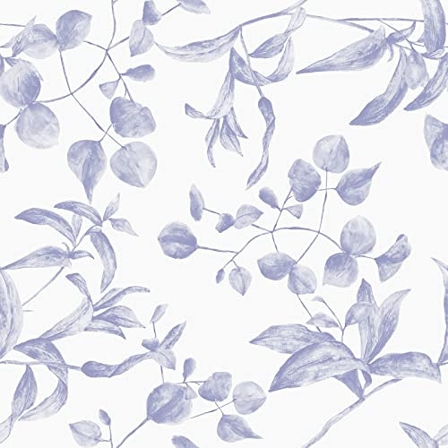 VEELIKE Tapete Blau Blätter Aquarell Blumentapete Selbstklebende Fototapete Blumen Tapeten Schlafzimmer Schrankpapier Vintage Möbelfolie für Tische Wohnzimmer Küchentapete Wasserfest 44.5cm×300cm