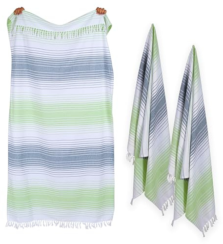 Native Fab Set di 2 teli da bagno e da spiaggia turchi in 100% cotone, grandi 100 x 180 cm, da viaggio, per palestra, piscina, spa, ultra morbidi, ad asciugatura rapida, assorbenti, per fouta, hammam,