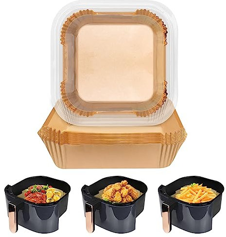 Carta Forno per Friggitrice ad Aria, 100 Pezzi Contenitori Quadrati Carta Pergamena Fodera per Friggitrice ad Aria Carta da Forno per Padelle, Forno, Forno a Microonde Piroscafo