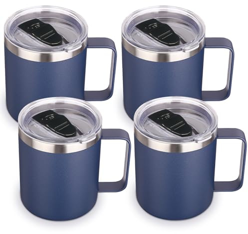 Volhoply 4 dl isolerad rostfritt stål kaffemugg med lock bulk 4-pack, dubbel vägg vakuum resekaffekopp med handtag, återanvändbar metallkoppar tumlare, campingmuggar håller hetta, idealiska gåvor