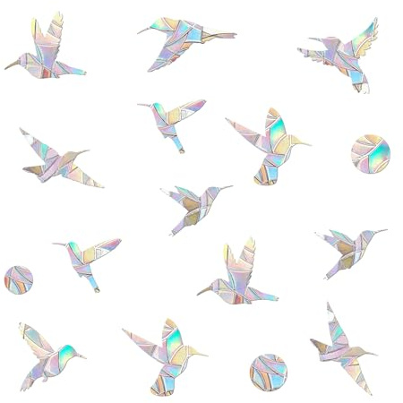 48 Pieces Birds and Circle Static Window Clings Anti Collision Window Decals for Bird Strikes, Glass Door Window Stickers, Stop Birds Flying into Windows, Hummingbird Style