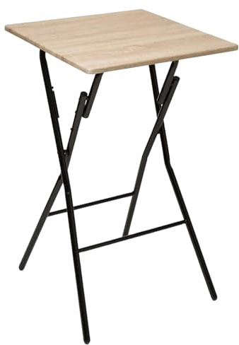 TIENDA EURASIA - Mesa Alta de Bar, Plegable, Estructura de Acero, Tablero de Madera MDF, Medida 60x60x103 cm (Natural)
