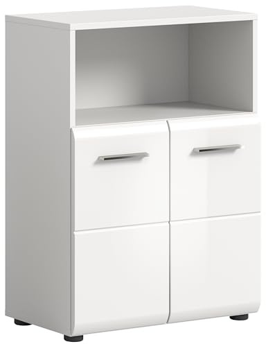 xonox.home - Standschrank Ice 60x80x30 cm in Front weiß Hochglanz Korpus weiß Nb - Kommode Standschrank breiter Badezimmerschrank - stilvoll, geräumig und funktional