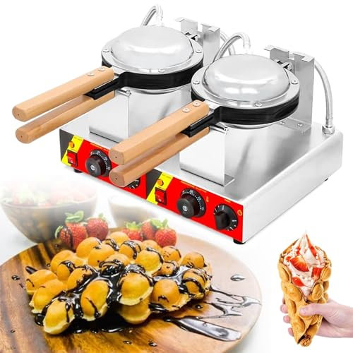 Eastnmythet Máquina Comercial para Hacer gofres con Burbujas, Antiadherente, giratoria de 180°, gofreras y planchas de 2800 W, Mango de Madera, Temperatura de 50-300 ℃, Tiempo Ajustable,110V