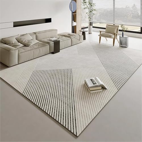 Room Decor,Fleckenbeständiger, leicht zu reinigender Teppich Grau Schwarzes Streifendesign,Dekoration teppiche Wohnzimmer,180x280cm