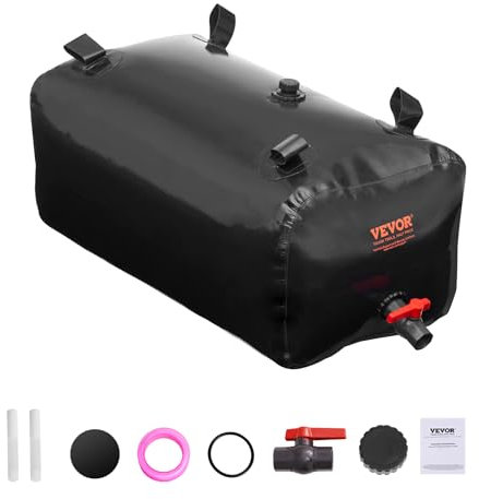 VEVOR Vessie de Stockage d'eau, 113 L, réservoir d'eau Pliable PVC 1000D, conteneur Souple d'eau d'urgence Portable, Sac d'eau Douce de Grande capacité, pour prévention incendies, Camping-Car, Noir