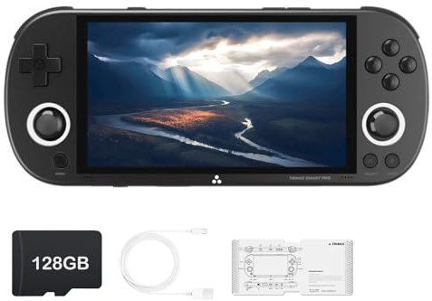 HANHIBR Trimui Smart Pro - Consola de juegos portátil con pantalla de 4.96 pulgadas, sistema Linux con procesador Allwinner A133P integrado, tarjeta TF de 128 G, color negro