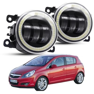 ODKBFG Phare Avant 2 X Assemblage Phares Antibrouillard Angel Eye Pour Opel, Pour Corsa D Hatchback 2007 – 2015, Lentille LED Pour Voiture, Feu Jour DRL 30W H11 12V Feux Avants(Blanc)