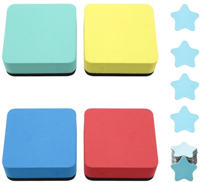 4 Chiffons De Nettoyage Carrés Et 20 Aimants Étoiles, Chiffons De Nettoyage Éponge, Accessoires D'Effacement, Adaptés À La Maison, Au Bureau, À L'École