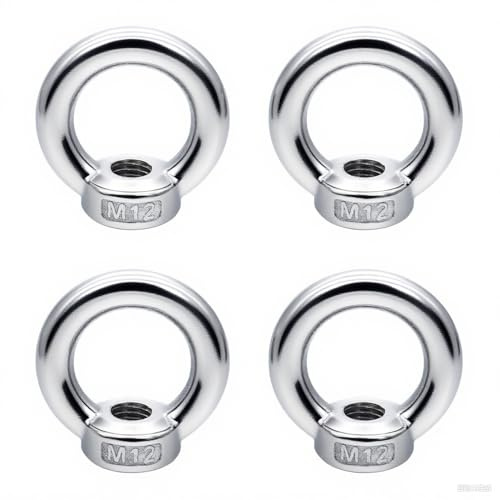 4 Stück Juttzzei Ringmutter M12, Verbessertes 304 Edelstahl Ringösen, M12 Ringmuttern Augenmutter, Ösenmutter für Befestigen Sie hängende Ornamente Blumentöpfe Schaukelständer
