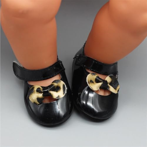 Uterui Zapatos de Cuero con Lazo para muñecas Americanas de 46 cm/18 Pulgadas (Negro)