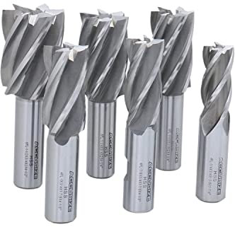 Accusize Industrial Tools 6 Pc Multi Flute Bridgeport H.S.S. End Mills Set, 3/4'' Shank, 4 and 6 Flute, Cutting Dia from 3/4'' to 1-1/2'', 1822-0206