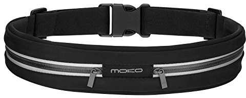 MoKo Marsupio Sportivo, Cintura da Corsa per Uomo e Donna, Marsupio Running Impermeabile con Fasce Riflettenti in Tela Regolabile con Doppia Tasca per iPhone 11/11 Pro/11 PRO Max/XS/XR, Nero