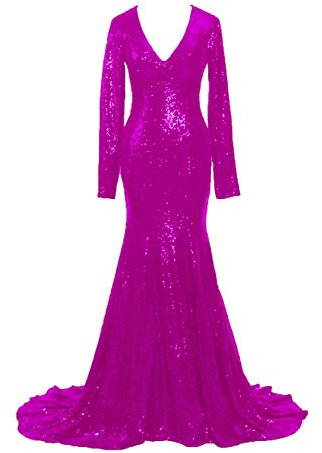 Stillluxury - Vestido - ajustado - Manga larga - para mujer Rosa fucsia 42