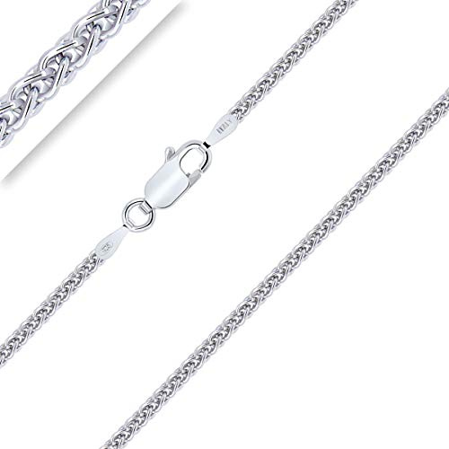 PLANETYS - Weizenkette 925 Sterling Silber Rhodiniert Kette - Halskette - 2 mm Breite Verschiedene Längen: 40-45-50-55-60-65-70 cm
