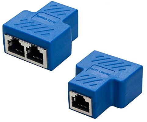 COVVY RJ45 Connettore Femmina Femmina Splitter Rete Adattatore 1-2 Donne Porto Cat 5 / Gatto 6 Lan Cavo Ethernet Doppio Connettore Adattatore Socket (2Pcs, blue)