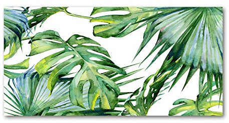 Tulup Peinture sur Verre trempé 140x70 décoration Murale Tableau Image - Feuilles Tropicales