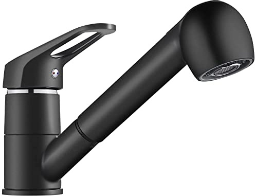 BONADE Ausziehbare Küchenarmatur mit Dual-Spülbrause, Wasserhahn 360° Drehbare Spültischarmatur, Hochdruck Armatur Küche Einhandmischer Mischbatterie für Spülbecken, schwarz