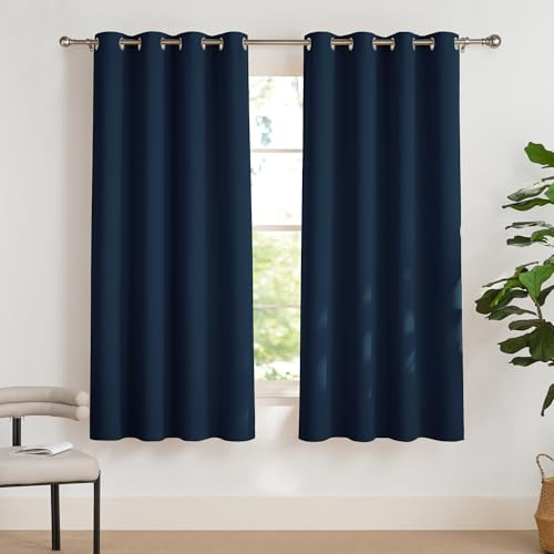 Pony Dance Termisk gardin ogenomskinlig mörkblå set om 2 stycken H 175 x B 140 cm mörkläggningsgardin öljetter ogenomskinliga gardiner för sovrum gardiner värmeisolerande | 140 x 175 cm (B x H), marinblå, mörkläggningsgardiner 2 paneler för ungdomssovrum, integritetsskydd, OEKO-TEX, med öljetter