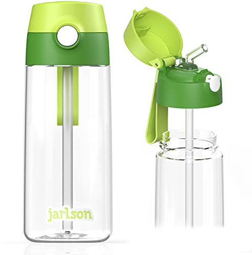 Jarlson® Trinkflasche Kinder Tritan Emi [MIT STROHHALM] - Auslaufsichere Wasserflasche - Kindertrinkflasche Schule & Kindergarten - Water Bottle Kids - BPA Freie Flasche - Kinderflasche (500ml Grün)