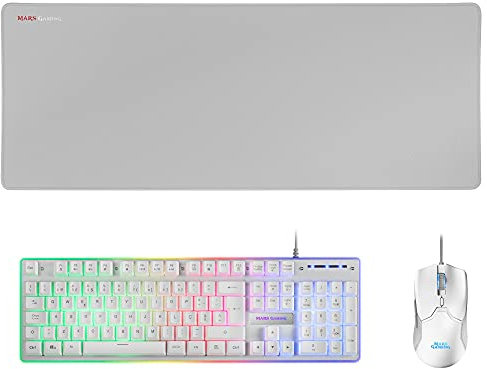 Mars Gaming MCPXWPT, Combo H-Mech FRGB Tastiera, Ultralight Mouse 10000DPI & XXL Mousepad, Nero, Lingua Portoghese
