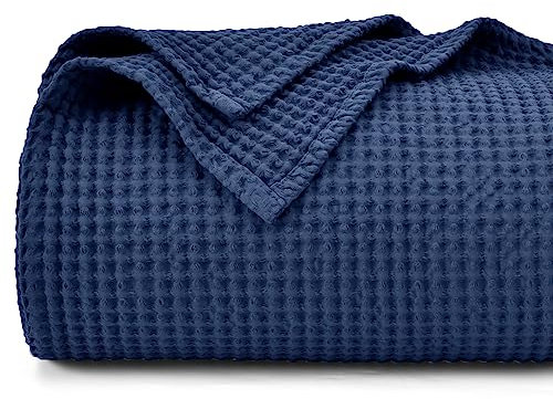 PHF 100 % algodón waffledecke Kuschedecke 150 x 200 cm, ligera y transpirable, perfecta para el verano - Öko-Tex® certificada - calidad de ropa de hotel, ideal para sofá, cama, azul marino