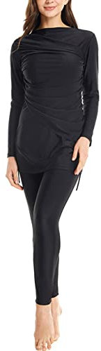 CUTIECLUB Muslimische Damen-Bademode, bescheidene Burkini-Badehose, langes Oberteil, Hose, faltbar, Badeanzüge, 3-teiliges Set mit Hijab, Schwarz , M