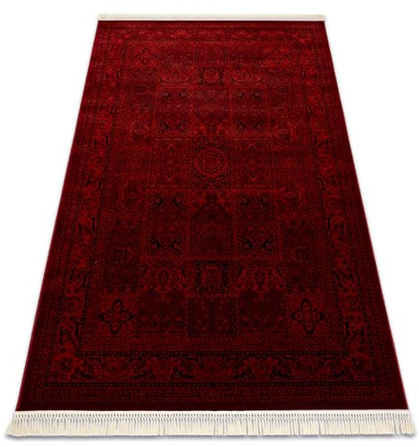rugsx Orient 5365 Burgund Schwarz Teppich mit Fransen Wohnzimmer 150x230 cm